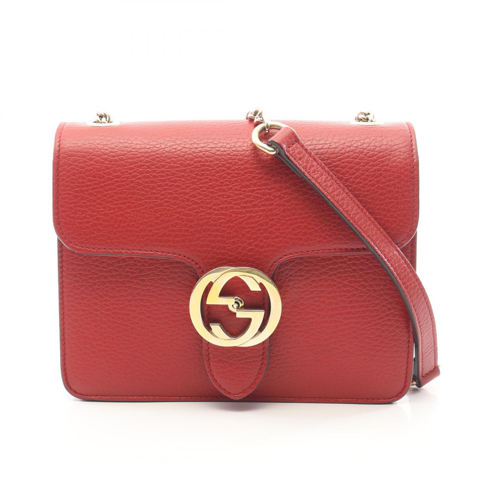 グッチ GUCCI インターロッキングG ショルダーバッグ バッグ レザー レディース レッド系 510304 【中古】