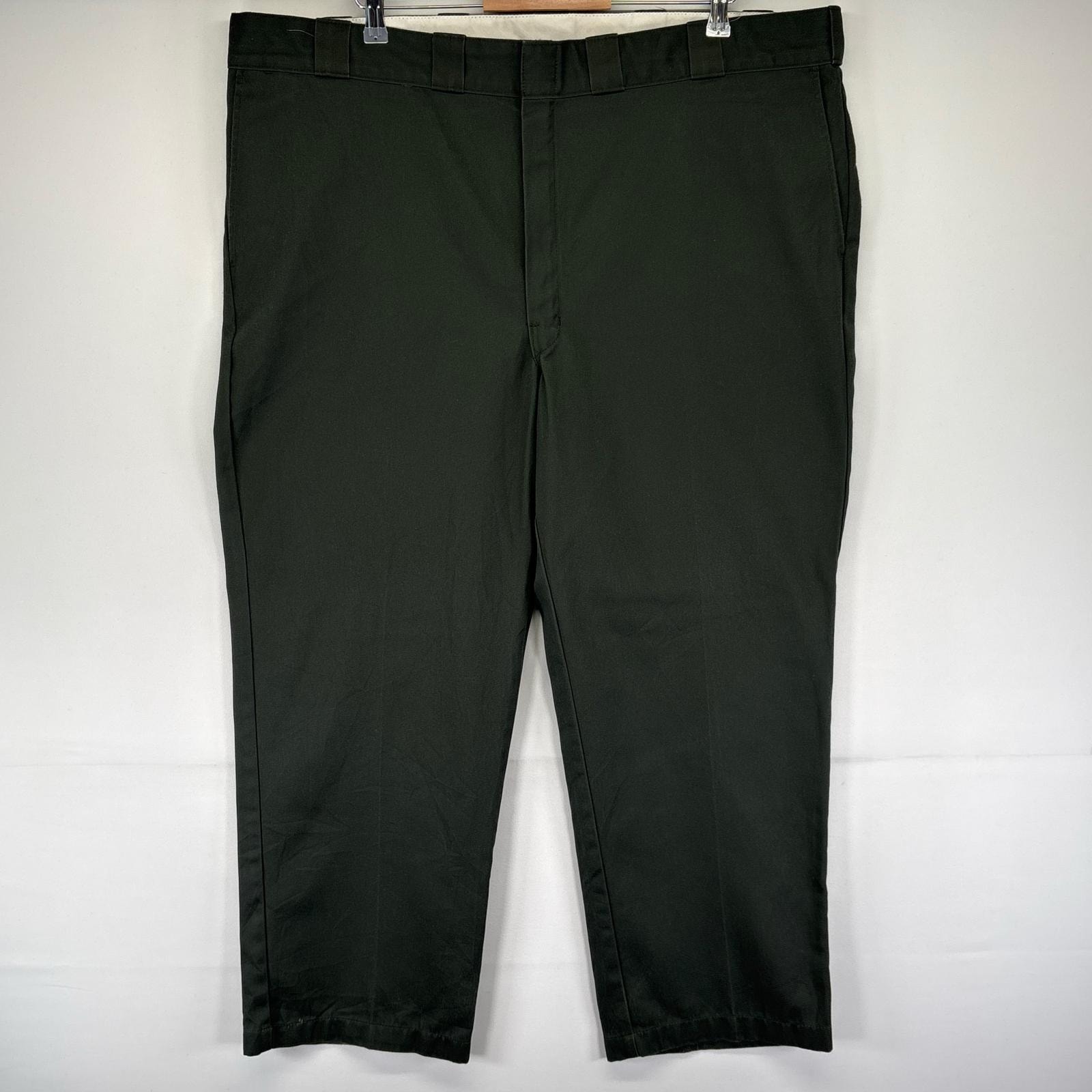 古着 ディッキーズ Dickies パンツ ワーク ワンポイントロゴ チノパン ジッパーフライ 作業着 センタープレス w46  グリーン系 メンズ
