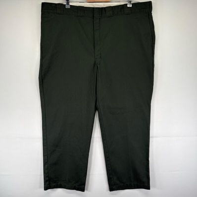 古着 ディッキーズ Dickies パンツ ワーク ワンポイントロゴ チノパン ジッパーフライ 作業着 センタープレス w46 グリーン系 メンズ
