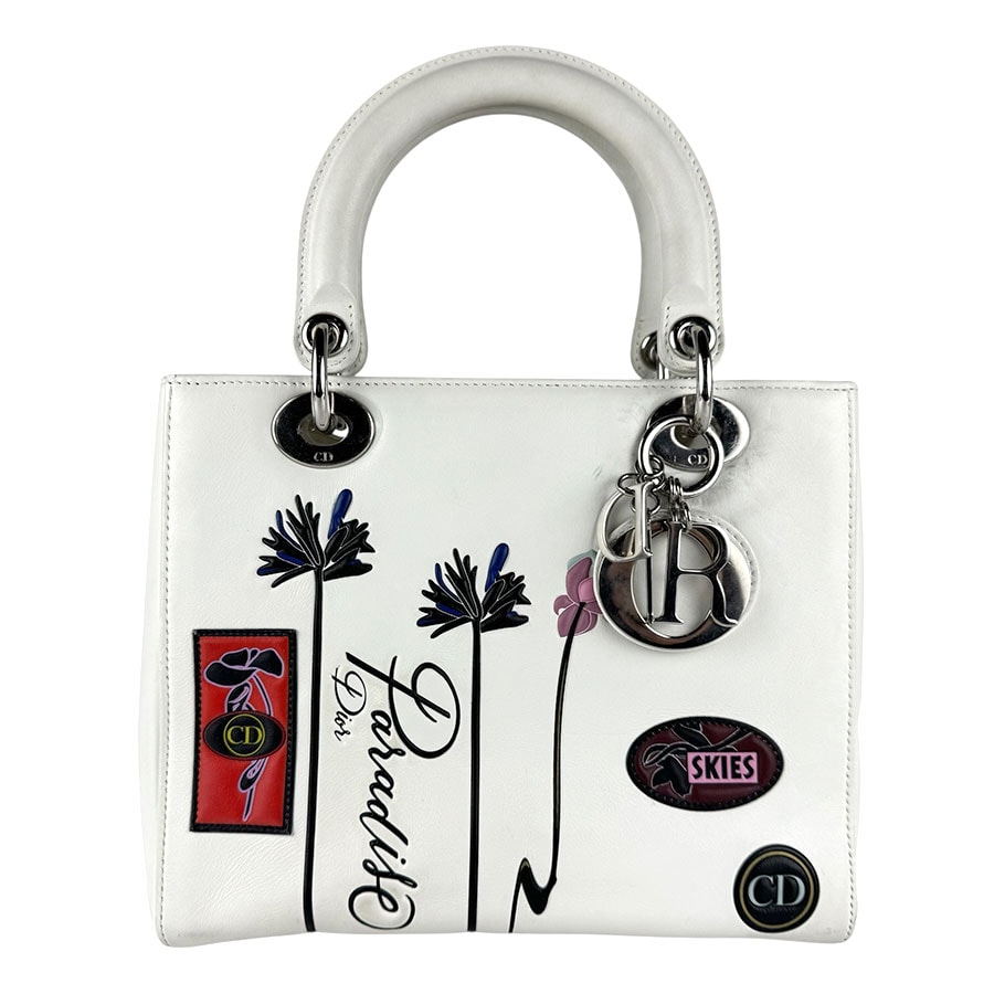 クリスチャンディオール Christian Dior ハンドバッグ ショルダーバッグ レディ ディオール パラダイス レザー ホワイト シルバー レディース【中古】 z8854