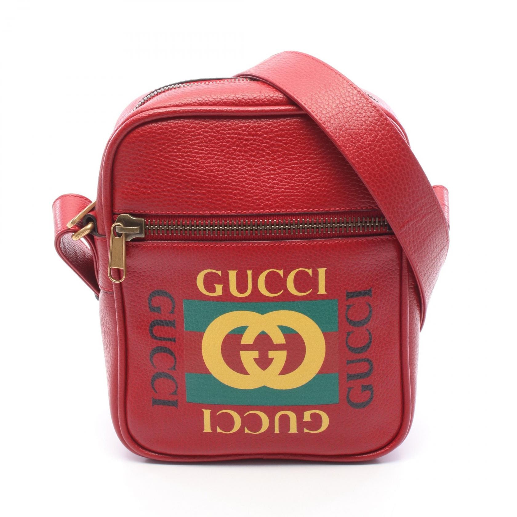 グッチ GUCCI グッチプリント ショルダーバッグ バッグ レザー メンズ レディース レッド系 / マルチカラー 523591 【中古】