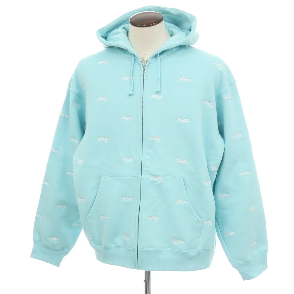 【中古】シュプリーム Supreme 2025年秋冬 Repeat Script Zip Up Hooded Sweatshirt ロゴ刺しゅう パーカー アクアブルー【サイズXL】【メンズ】