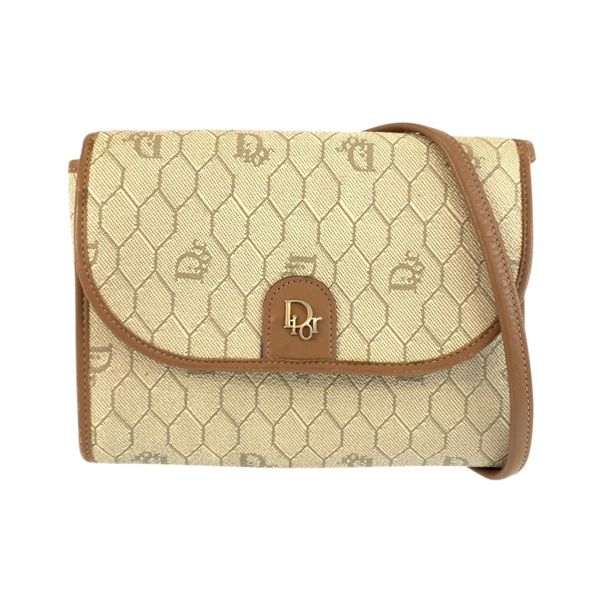 Dior ディオール ヴィンテージ ベージュ ブラウン ゴールド金具 PVC レザー/ ショルダーバッグ ポシェット 601742 【中古】