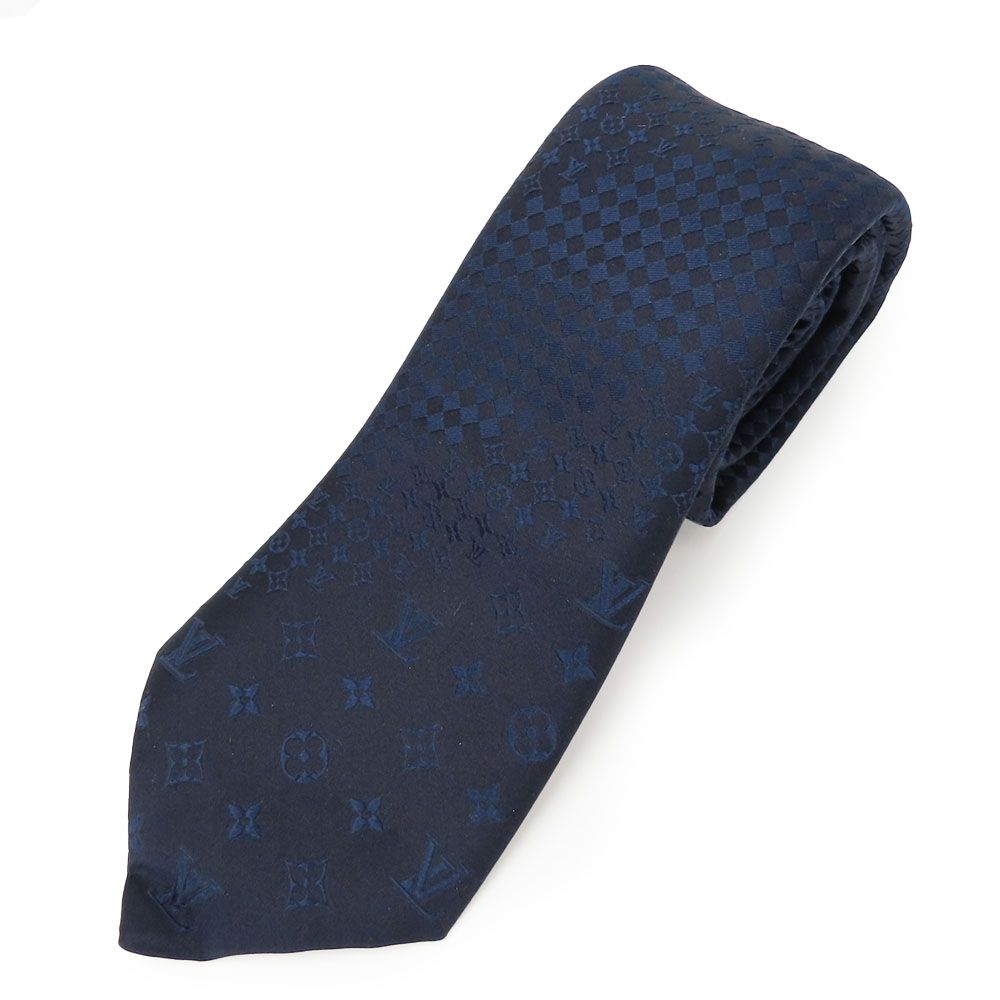 【中古】 ルイ・ヴィトン ネクタイ シルク ネイビー モノグラム おしゃれ アパレル メンズ 男性 LOUIS VUITTON