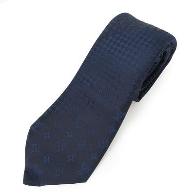 【中古】 ルイ・ヴィトン ネクタイ シルク ネイビー モノグラム おしゃれ アパレル メンズ 男性 LOUIS VUITTON