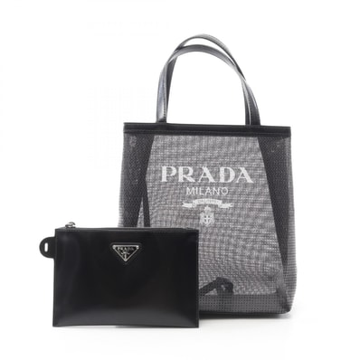 プラダ PRADA RETE PAILLETTES トートバッグ バッグ パテントレザー メッシュ レディース ブラック系 1BG417 【中古】