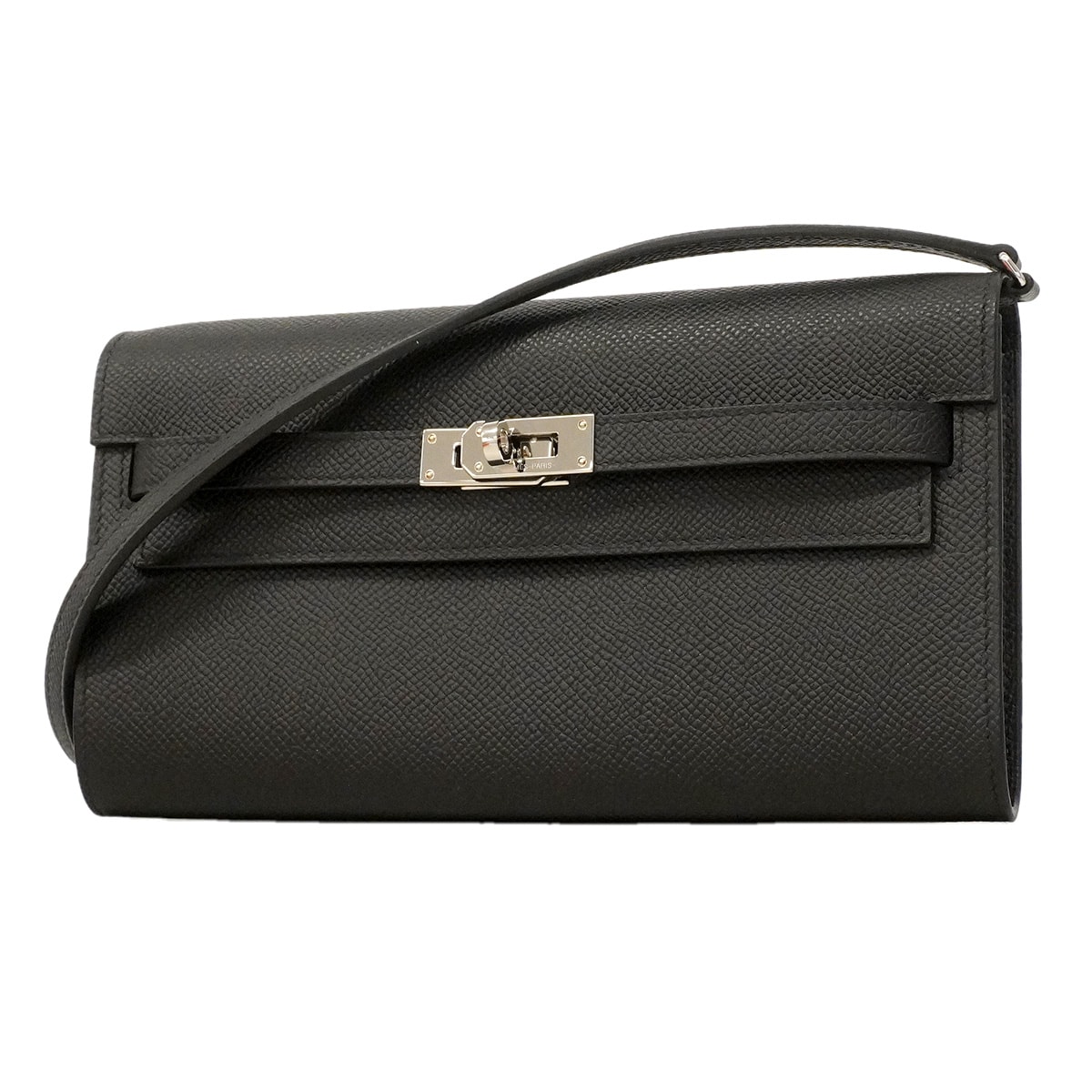 ★SALE【6hd4385】エルメス ショルダーウォレット ケリートゥーゴー ヴォーエプソン ブラック シルバー金具 K刻印【中古】レディース