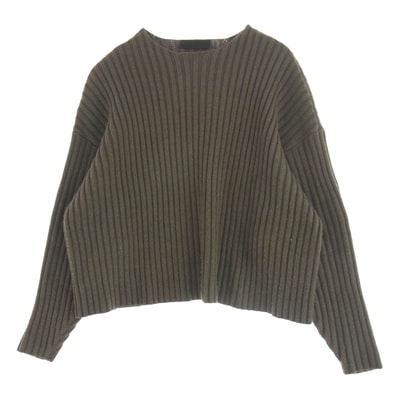FEAR OF GOD フィアオブゴッド ニット ESSENTIALS エッセンシャルズ ラバーロゴ ケーブル ニット セーター カーキ系 S【中古】