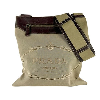 プラダ PRADA 斜め掛けショルダーバッグ キャンバス/レザー ブラウン シルバー ユニセックス【中古】 z9814