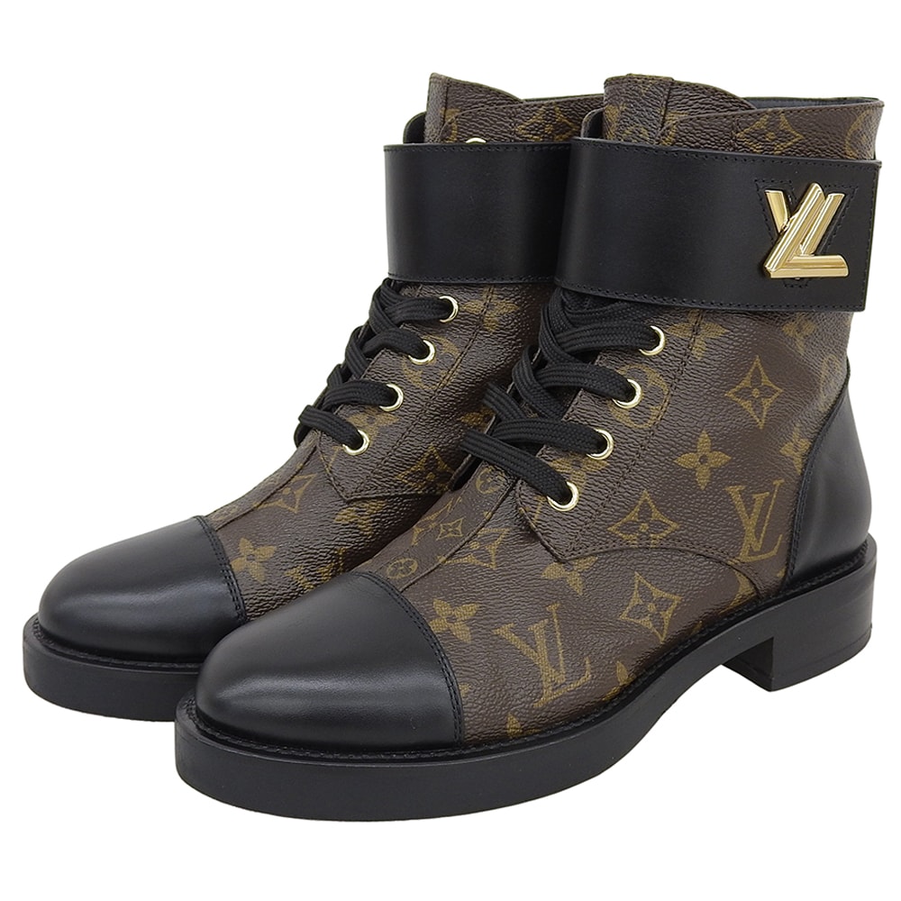 ルイヴィトン モノグラム ワンダーランド・ライン アンクルブーツ シューズ レディース ブラウン/ブラック 37 1/2 M 1A2Q30 37 1/2 M