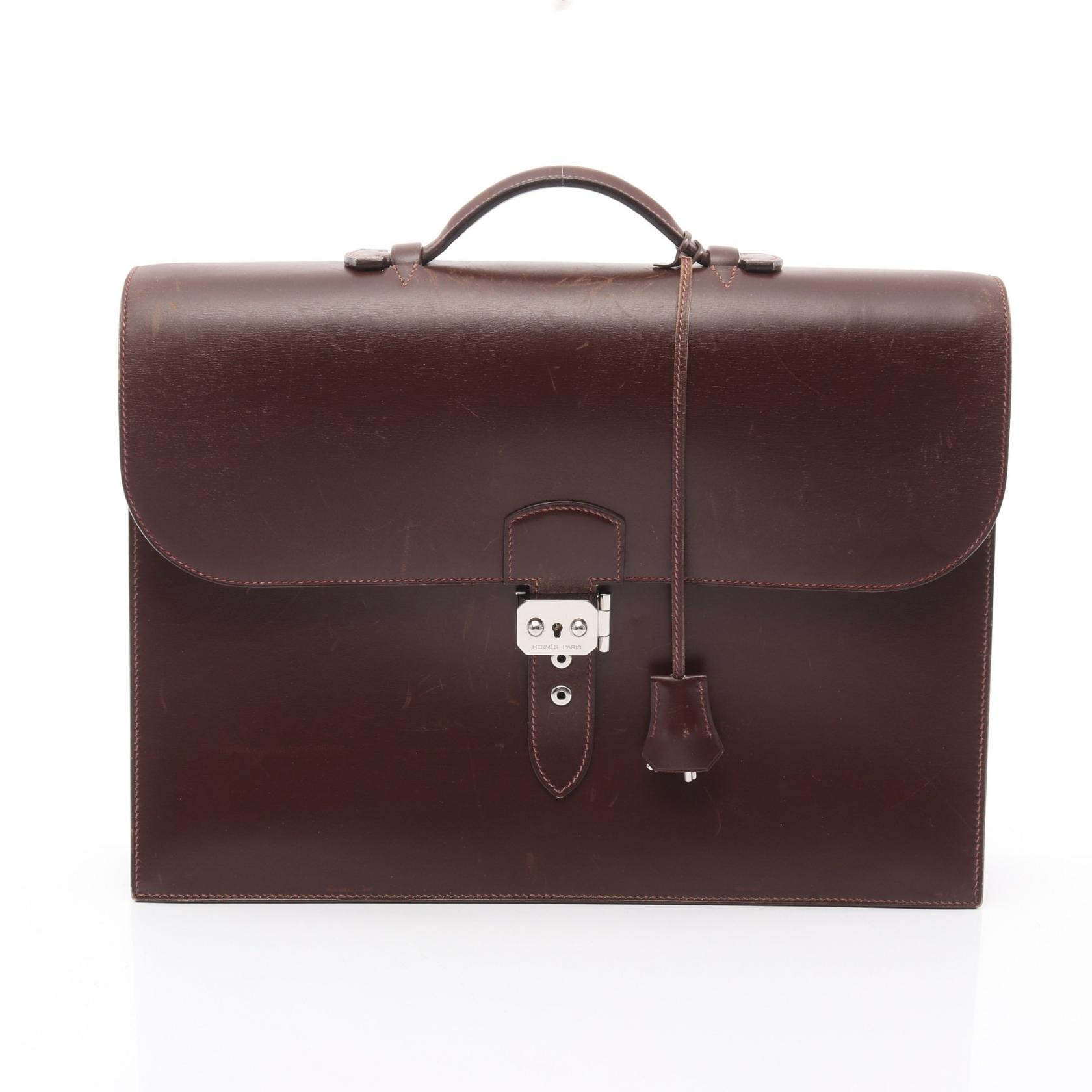 エルメス HERMES サックアデペッシュ38 ビジネスバッグ バッグ カーフ(牛革) ボックスカーフ □E刻印(2001年製造) メンズ ブラウン系 【中古】