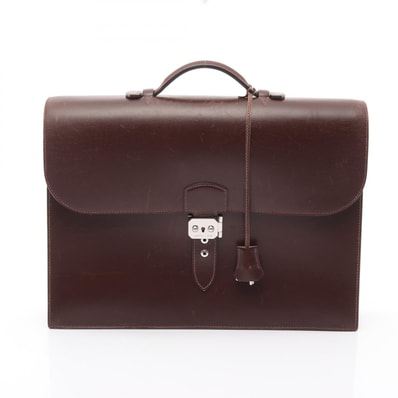 エルメス HERMES サックアデペッシュ38 ビジネスバッグ バッグ カーフ(牛革) ボックスカーフ □E刻印(2001年製造) メンズ ブラウン系 【中古】