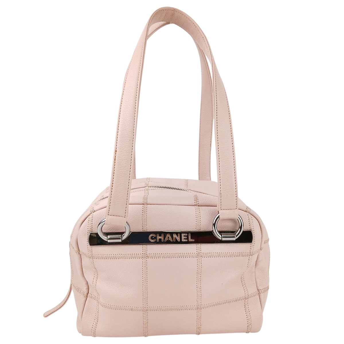 CHANEL シャネル チョコバー 9番台 ミニ ボストンバッグ ショルダーバッグ ハンドバッグ キャビアスキン ピンク シルバー  レディース【中古】