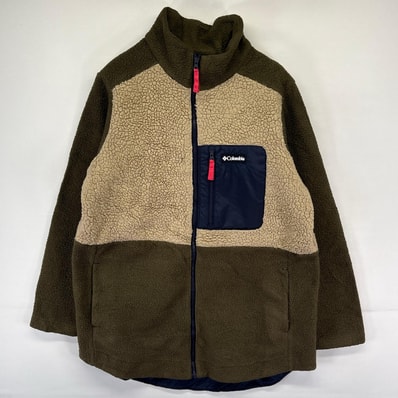 古着 コロンビア Columbia フリース ジャケット フルジップ ワンポイントロゴ アウトドア L グリーン系 メンズ
