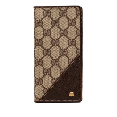 グッチ GGスプリーム 長財布 札入れ 6403713 ベージュ ブラウン PVC レザー レディース GUCCI 【中古】