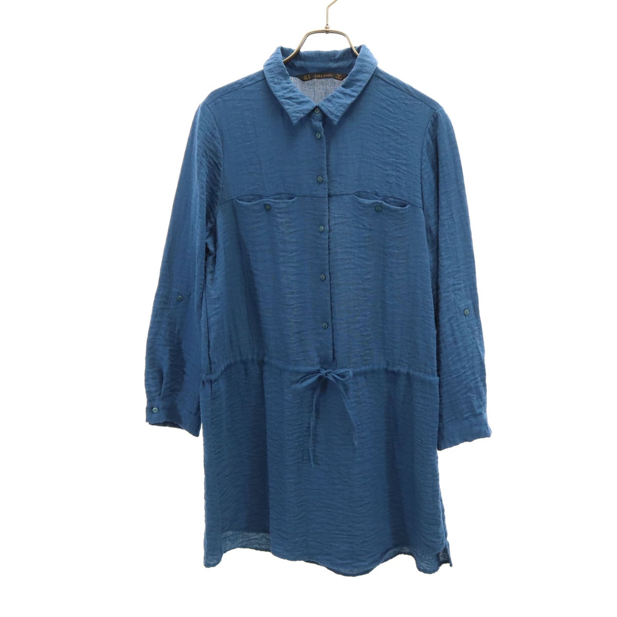 ZARA BASIC ザラベーシック 長袖 ワンピース M ブルー ロールアップ