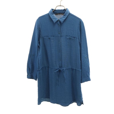 ZARA BASIC ザラベーシック 長袖 ワンピース M ブルー ロールアップ