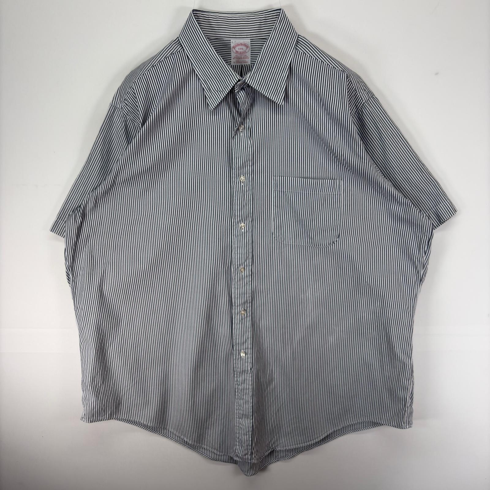 古着 90's/90年代 ヴィンテージ ブルックスブラザーズ Brooks Brothers USA製 半袖シャツ Makers XL  ホワイト系 ストライプ メンズ
