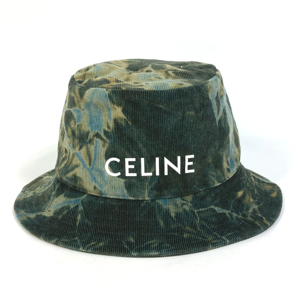 セリーヌ CELINE ハット 2AU5B214Q コーデュロイ タイダイ ロゴ バケットハット 帽子 ハット コットン グリーン 美品