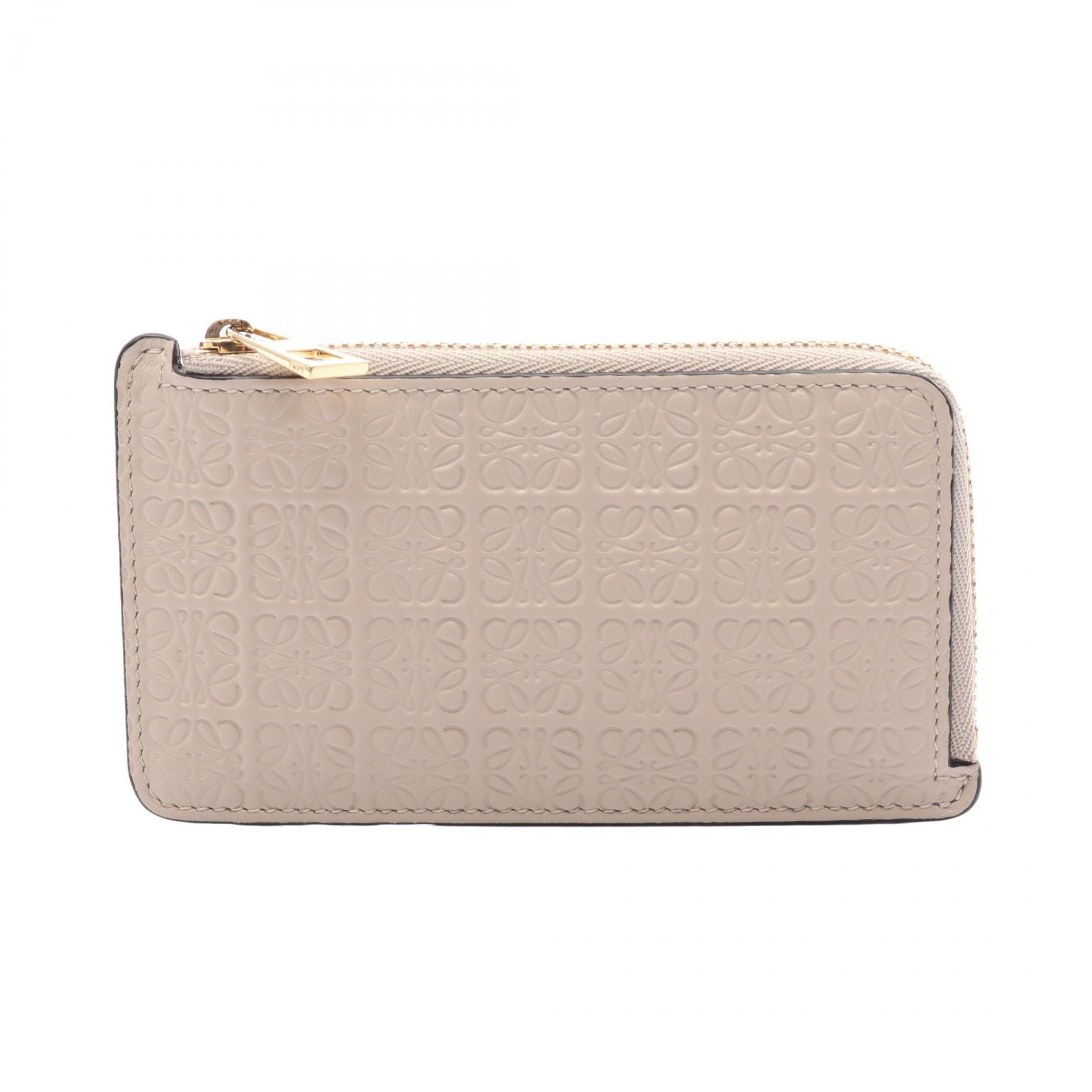 ロエベ LOEWE リピートアナグラム コインカードホルダー カードケース コインケース 財布 レザー レディース ベージュ系 【中古】
