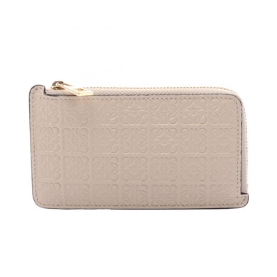 ロエベ LOEWE リピートアナグラム コインカードホルダー カードケース コインケース 財布 レザー レディース ベージュ系 【中古】