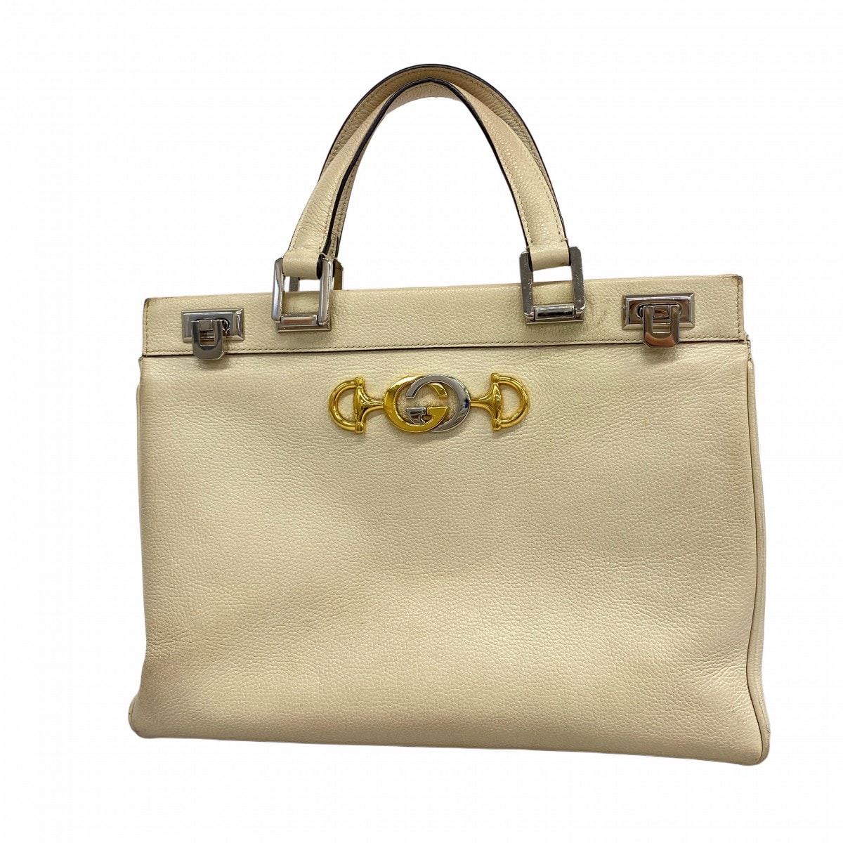 【6cd5261】グッチ ハンドバッグ ズゥミ 564714 レザー アイボリー ゴールド/シルバー金具【中古】レディース