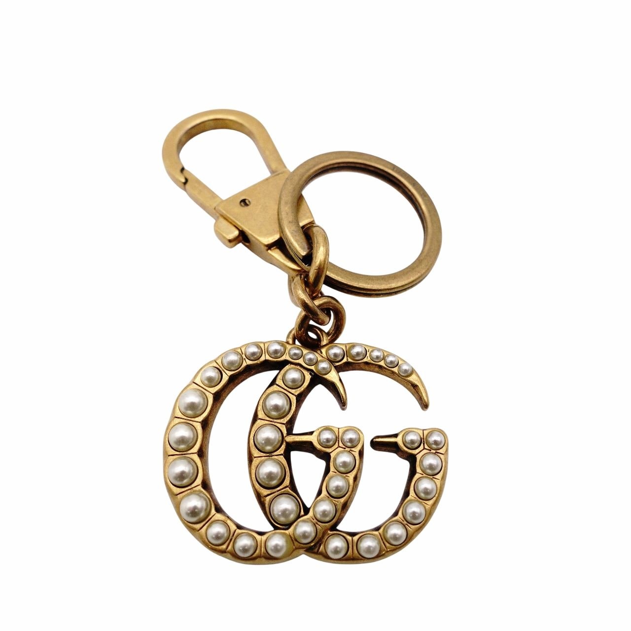 GUCCI グッチ チャーム メタル フェイクパール ゴールド キーチャーム