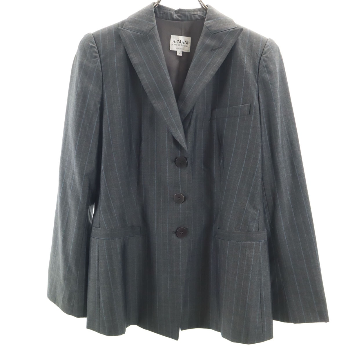 ARMANI COLLEZIONI アルマーニコレッツォーニ イタリア製 ストライプ柄 テーラードジャケット 44 チャコールグレー