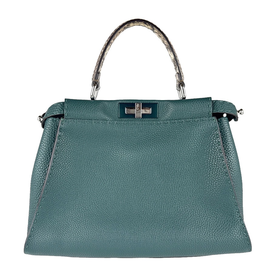 フェンディ FENDI ハンドバッグ ショルダーバッグ セレリア ピーカブー レギュラー レザー/パイソン グリーン/ブラウン レディース 8BN290-SVV【中古】 z8971