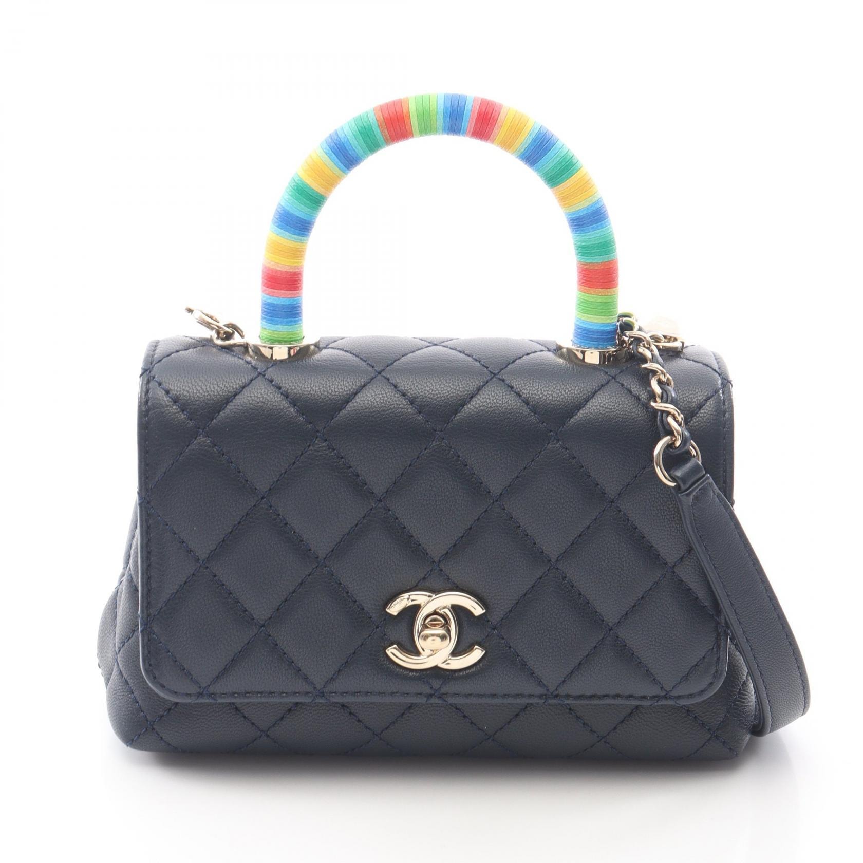 シャネル CHANEL ココハンドルXXS トップハンドル 2WAY ハンドバッグ バッグ レザー レディース ネイビー系 / マルチカラー AS2215 【中古】