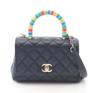 シャネル CHANEL ココハンドルXXS トップハンドル 2WAY ハンドバッグ バッグ レザー レディース ネイビー系 / マルチカラー AS2215 【中古】