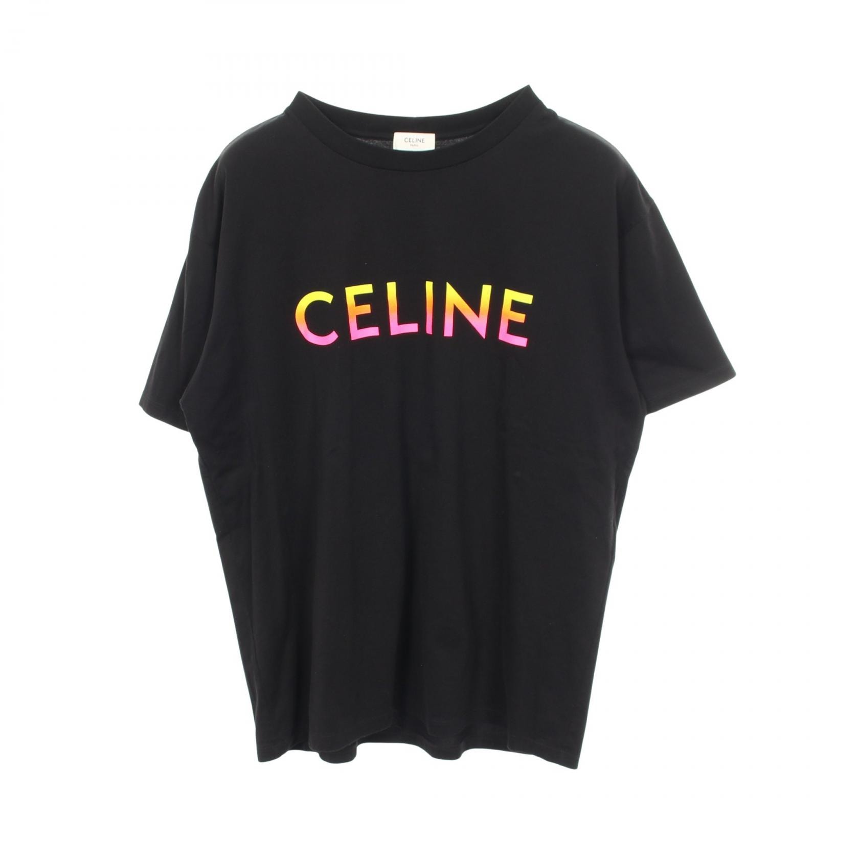 セリーヌ CELINE グラデーションロゴ 半袖Tシャツ 衣料品 トップス コットン メンズ ブラック系 2X10B671Q 【中古】