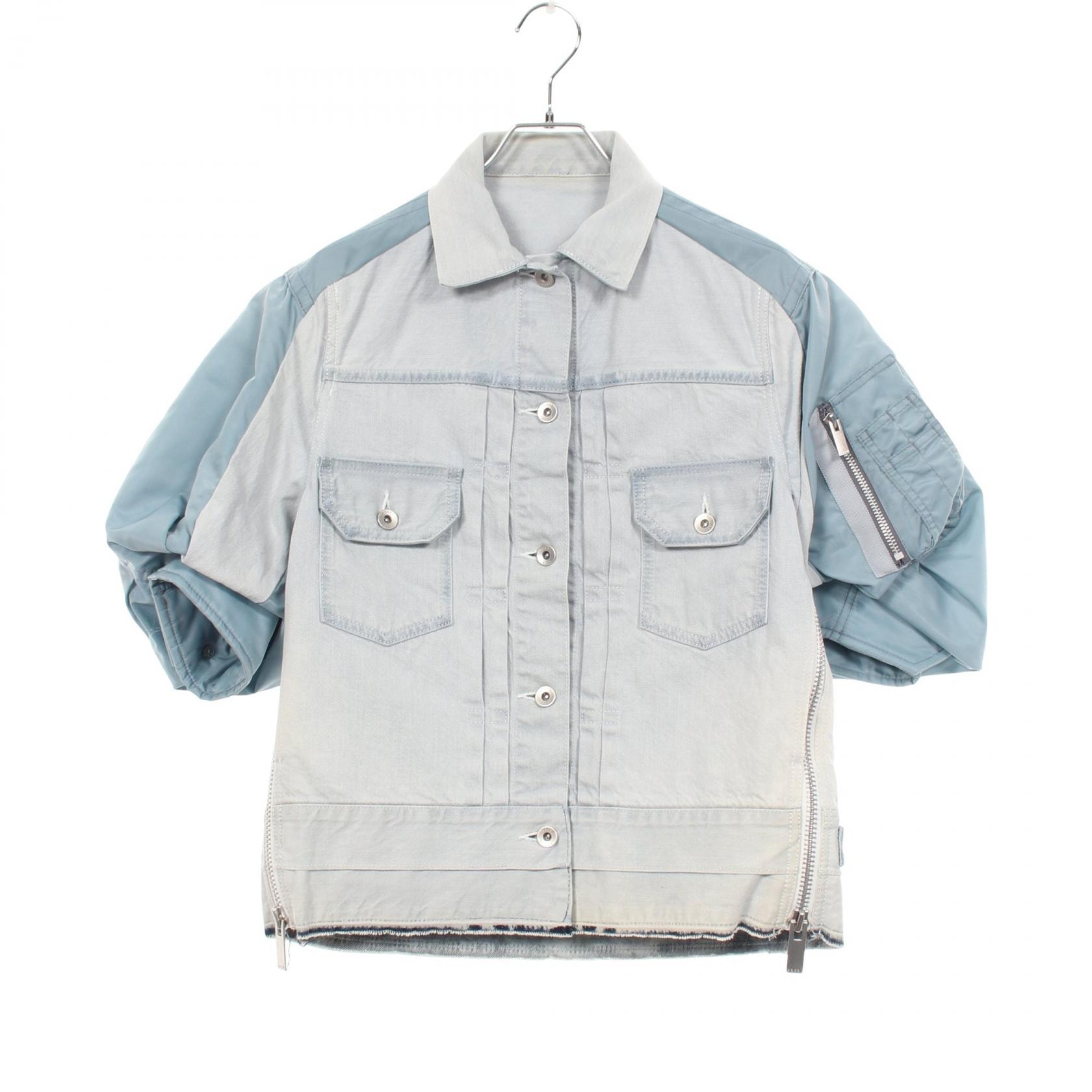 サカイ Sacai 切替 パフスリーブ 半袖 デニムジャケット 衣料品 アウター コットン ナイロン レディース ブルー系 22-06108 【中古】