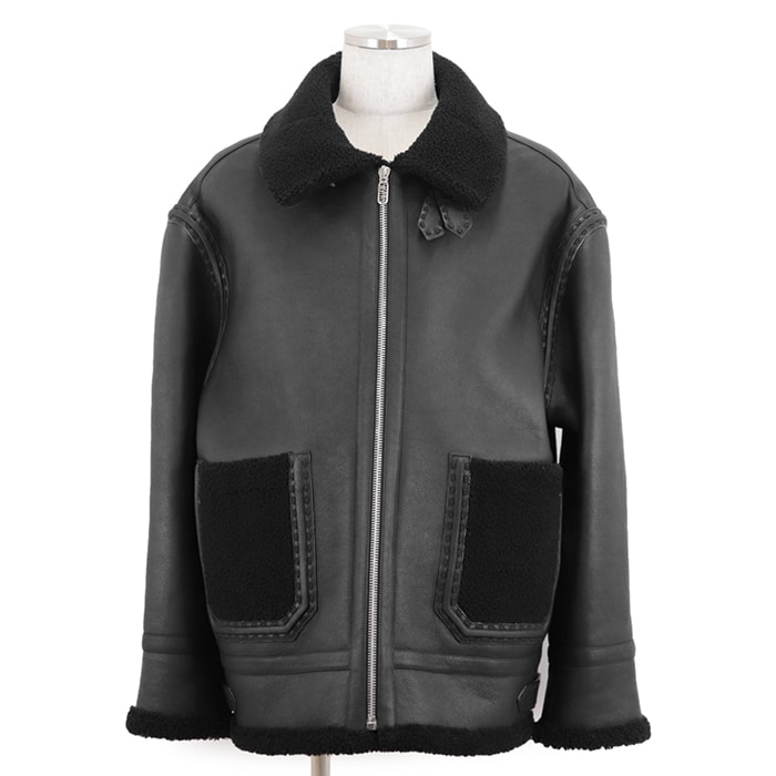 未使用 フェンディ 2023年製 セレリア ムートン ジャケット メンズ ブラック 52 FENDI