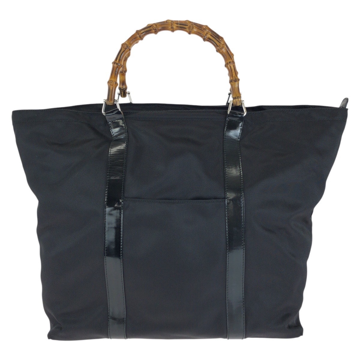 美品 GUCCI グッチ バンブー ブラック 黒 シルバー金具 ナイロン パテントレザー/ トートバッグ 604638 【中古】