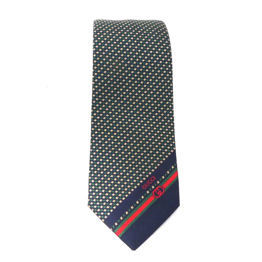 グッチ GUCCI ネクタイ シルク グリーン系 メンズ【中古】 56169a