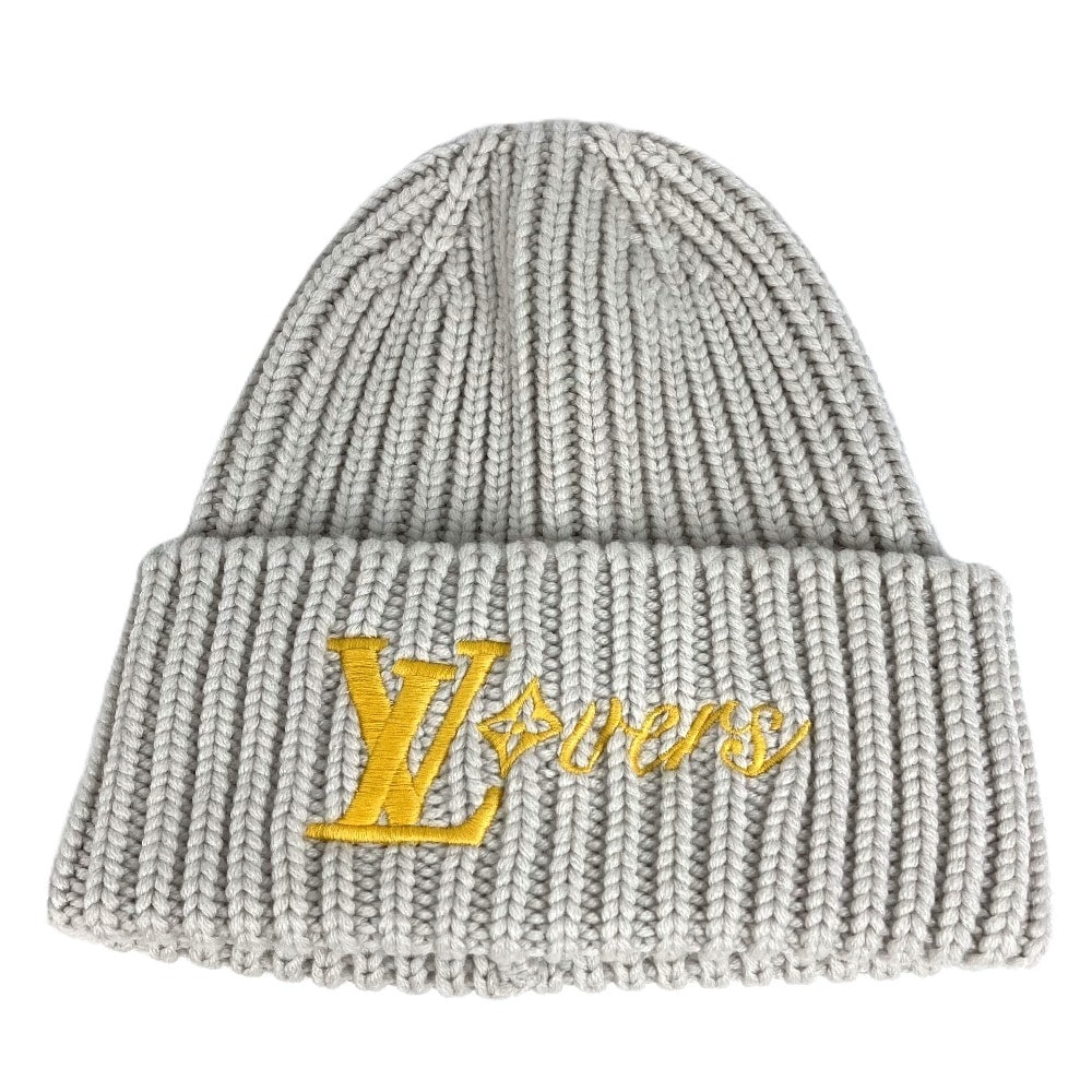 ルイヴィトン LOUIS VUITTON ビーニー LV バーズ  LVロゴ M7817A  ビーニー 帽子 ニット帽 ニットキャップ ニット帽 ウール ライトグレー系 美品