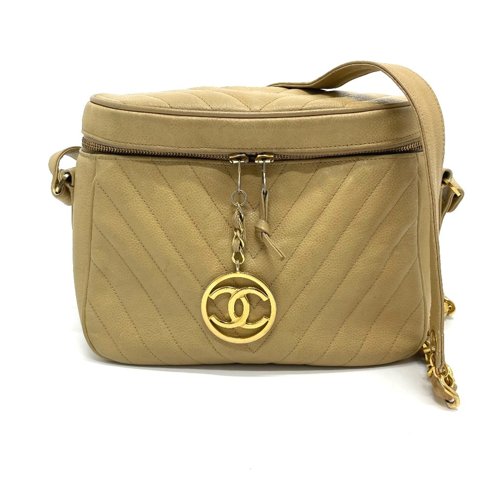 シャネル CHANEL Vステッチ シェブロン CC ココチャーム カバン チェーンショルダー ショルダーバッグ キャビアスキン ベージュ