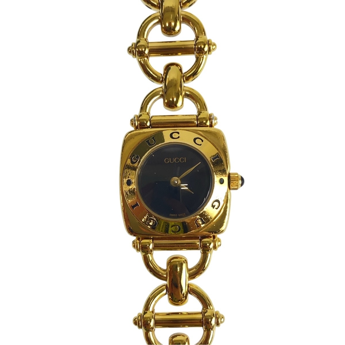 美品 GUCCI グッチ ホースビット ブレスウォッチ ブラック 黒 ゴールド金具 ステンレススチール 腕時計 クオーツ ブラック文字盤 1-0289034 【中古】