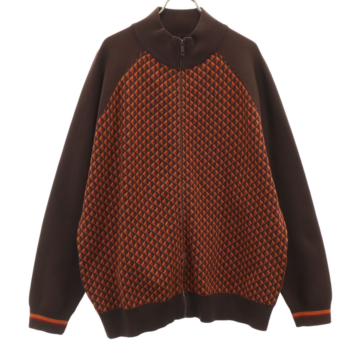 美品 ZARA ザラ 総柄 ニットジャケット XL ブラウン ブルゾン