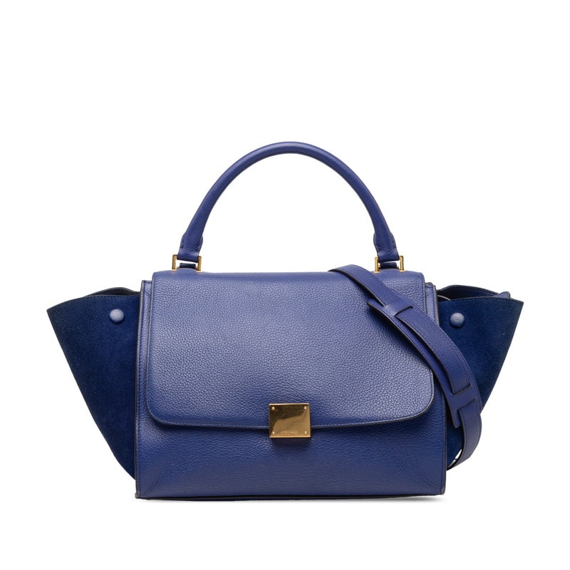 セリーヌ トラペーズ ハンドバッグ ショルダーバッグ 2WAY トリコロール ブルー スウェード レザー レディース CELINE 【中古】