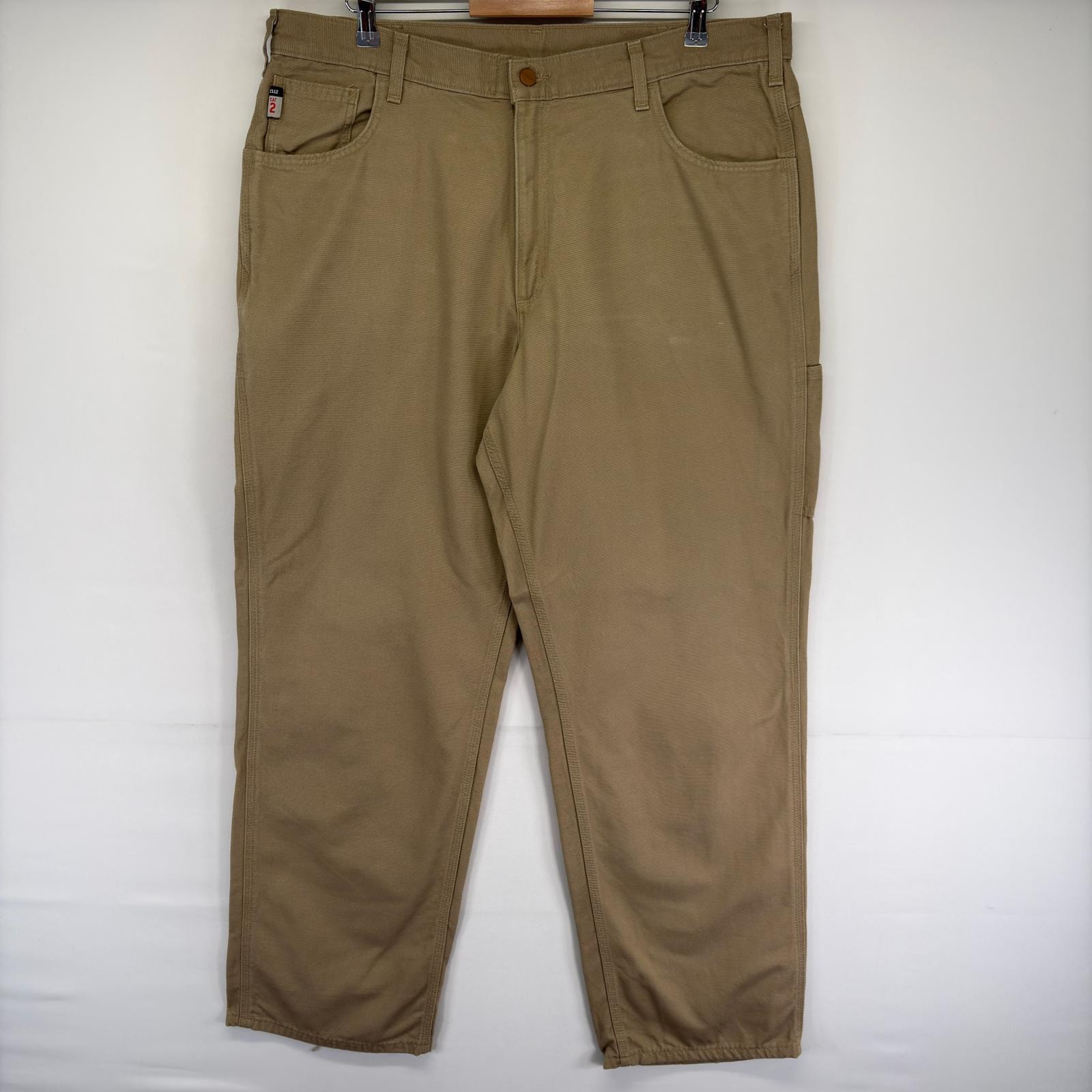 古着 カーハート Carhartt ダック パンツ ワンポイント ジップ ツールポケット ワークパンツ w40 L32  ベージュ系 メンズ