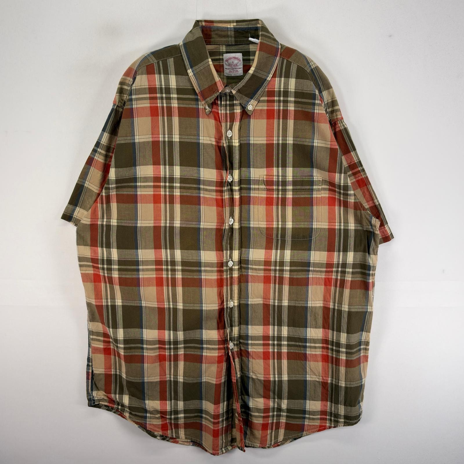 古着 ブルックスブラザーズ Brooks Brothers 半袖シャツ 胸ポケ 1818 L  ベージュ系 チェック メンズ