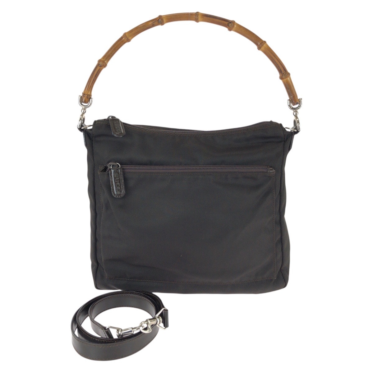 美品 GUCCI グッチ バンブー 2way ダークブラウン シルバー金具 ナイロン ハンドバッグ ショルダーバッグ 604274 【中古】