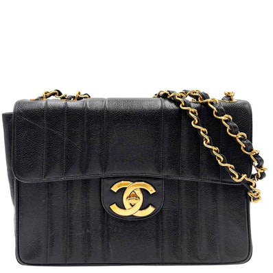 CHANEL シャネル ショルダーバッグ マドモアゼル ダブルチェーン ココマーク ターンロック 肩掛け 斜め掛け ココ ヴィンテージ かばん 鞄 キャビアスキン ブラック 黒 ゴールド金具 レディース【中古品】