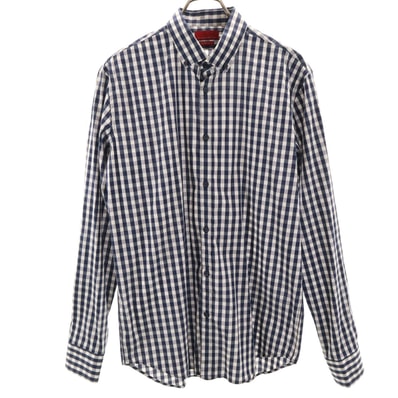 ZARA MAN ザラマン ギンガムチェック 長袖 スーパースリムフィット ボタンダウンシャツ L ネイビー