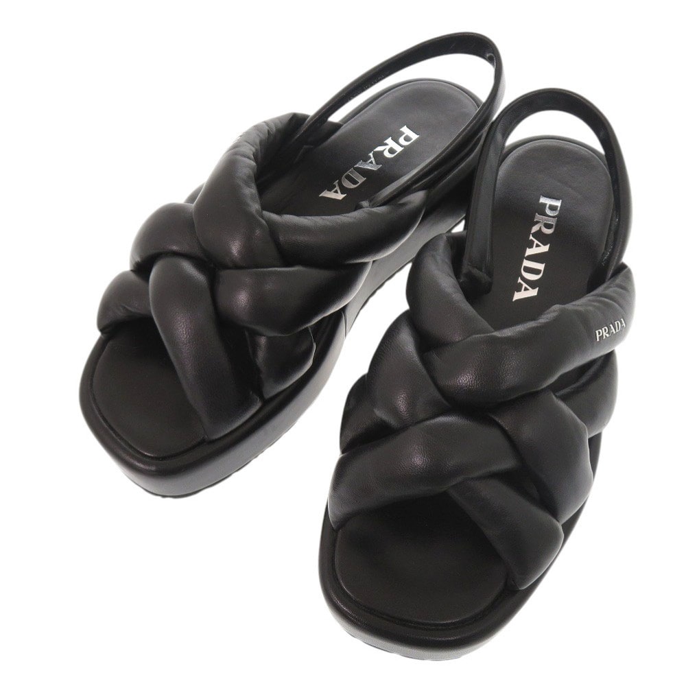 プラダ    ロゴ レザー  ブラック   サンダル