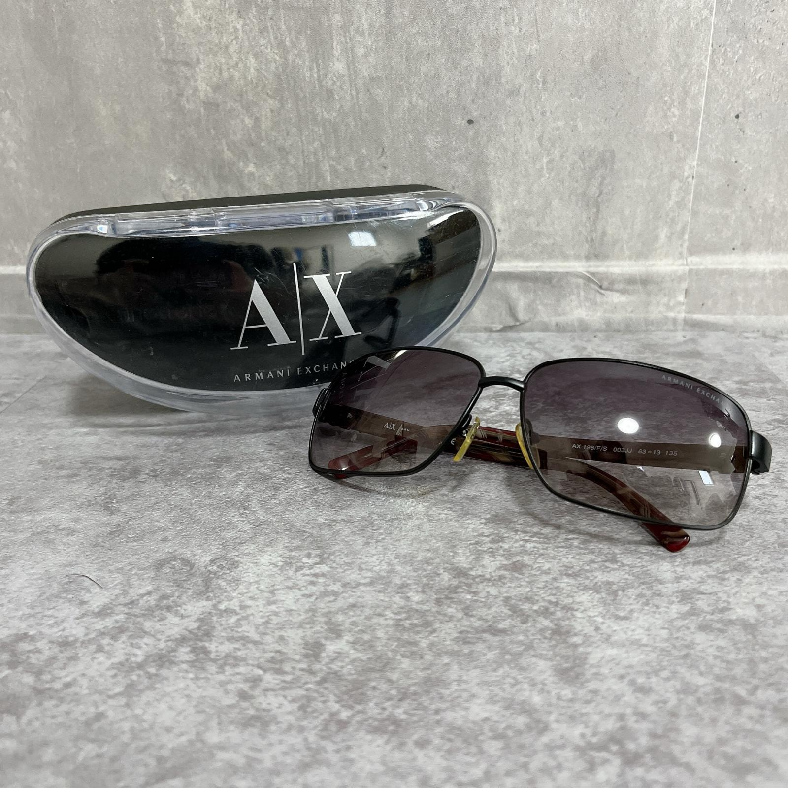 【ARMANI EXCHANGE】アルマーニエクスチェンジ サングラス ケース付き AXロゴ スクエア メタルフレーム 黒 赤茶 紫グラデーションレンズ