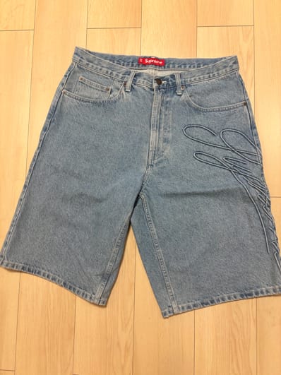 Supreme Script Baggy Denim Short "Washed Indigo"