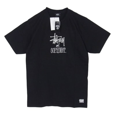 STUSSY ステューシー SOPHNET. ソフネット 3902839 x sophnet 35周年記念コラボ Embroidery Tee フロント ロゴ 刺繍 Tシャツ ソフネット 半袖カットソー ブラック系 M【新古品】【未使用】【中古】